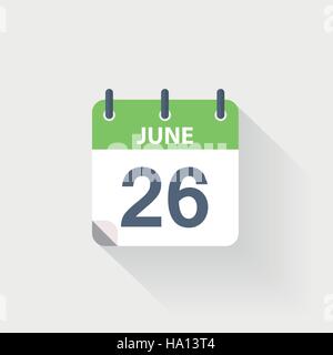 26 june calendar icon on grey background Stock Vector