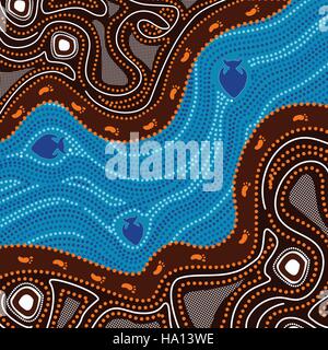 Illustration based on aboriginal style of dot painting. Stock Vector