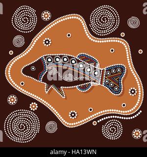 Aboriginal fish dot painting illustration Stock Vector Art ...