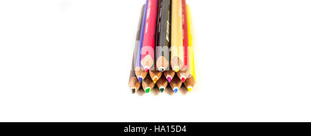 stacked pencils neatly arranged at top of image Stock Photo