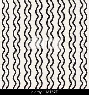 Vector Seamless Black and White Hand Drawn Wavy Stripes Pattern Stock Vector