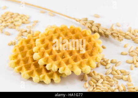 Bunch of golden baked waffle cookies Stock Photo