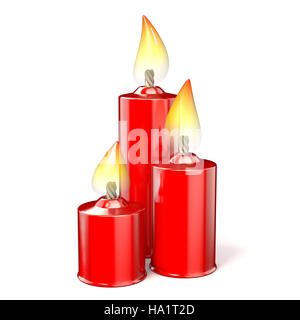 Three red candles. 3D render illustration isolated on white background Stock Photo