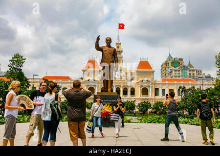 Ho Chi Minh Statue People's Committee Building Saigon Vietnam Stock Photo