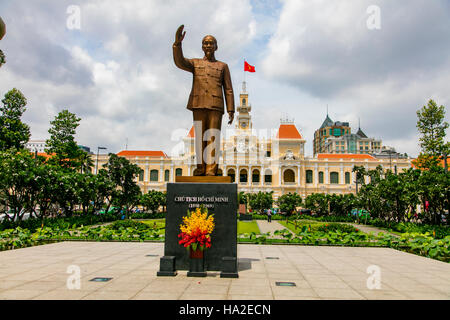 Ho Chi Minh Statue People's Committee Building Saigon Vietnam Stock Photo