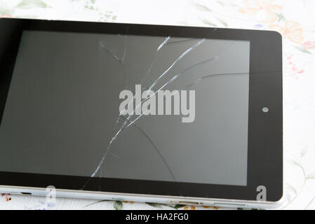 Tablet PC with a broken screen Stock Photo