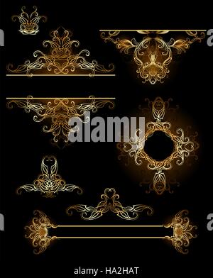 gold, jewelry, vector design elements on a black background. Stock Vector