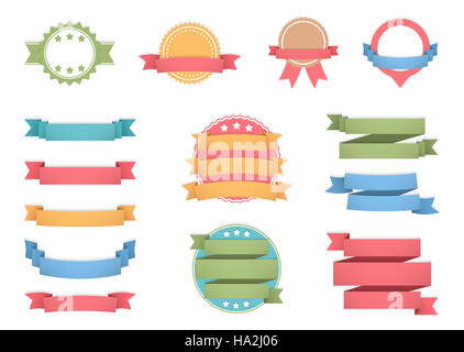 Labels with ribbons set Stock Photo