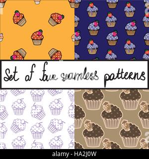 Seamless vector background set with cupcakes Stock Vector