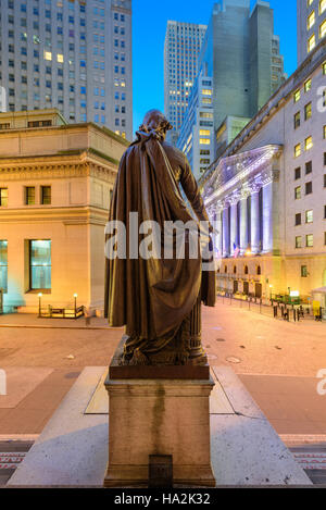 New York City cityscape at Wall Street from Federal Hall.