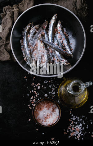 Raw fresh anchovies fishes Stock Photo