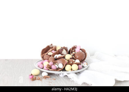 Chocolate Easter eggs on a plate Stock Photo