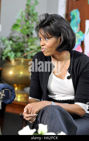 Hopeful First Lady Michelle Obama visits a day care center in  Ardmore, Pa, during 2008 Presidential campaign March 13 2008. Stock Photo