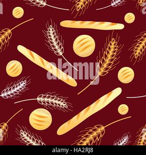 Seamless bright pattern with bread and ears Stock Vector