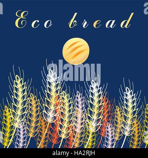 Bright background with wheat ears on a blue background Stock Vector