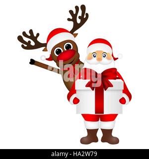 Santa Claus and reindeer cartoon with a gift Stock Vector