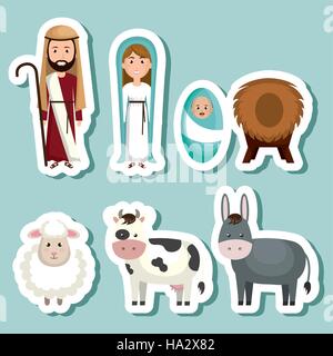 happy merry christmas manger character vector illustration design Stock Vector