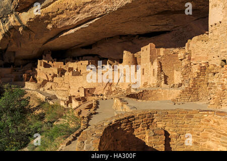 This is a close-up view of the Cliff Palace, the largest cliff dwelling at Mesa Verde National Park, Colorado USA. Stock Photo