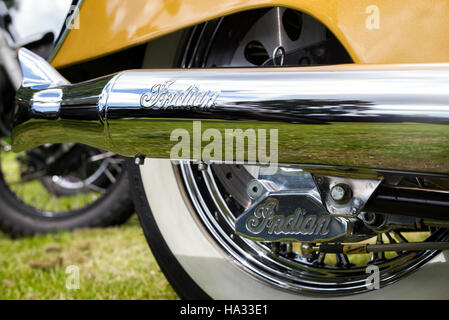 2001 Indian Chief Centennial Motorcycle Exhaust. Classic American motorcycle Stock Photo