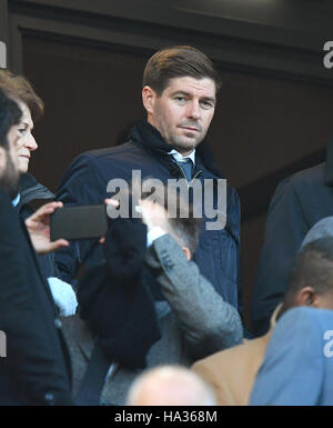 Former Liverpool player Steven Gerrard in the stands before the Premier League match at Anfield, Liverpool. Stock Photo