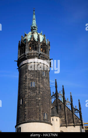 Tower of castle Church (Schlosskirche) Wittenberg / Elbe, Saxony-Anhalt, Germany, Europe Stock Photo
