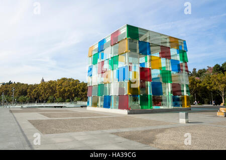 Centre Pompidou Malaga, The Pompidou centre, The cube, Pop up museum, Malaga, Andalusia, Spain. Stock Photo