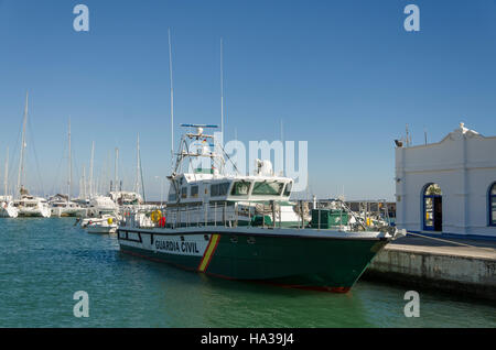 Spanish Guardia Civil boat moored in the port of Benalmadena, Spain. Stock Photo