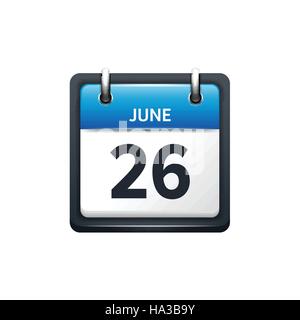 June 26. Isometric Calendar Icon With Shadow.Vector Illustration,Flat Style.Month and Date.Sunday,Monday,Tuesday,Wednesday,Thursday,Friday,Saturday.Week,Weekend,Red Letter Day. Holidays 2017. Stock Vector