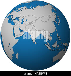 isolated over white territories of asian countries with flags on globe map Stock Photo