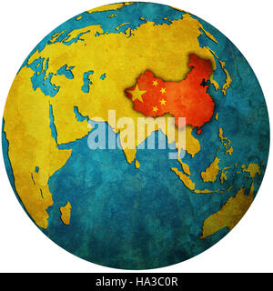 isolated over white territory of china with flag on globe map Stock Photo