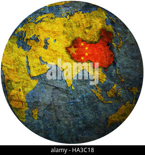 isolated over white territory of china with flag on globe map Stock Photo