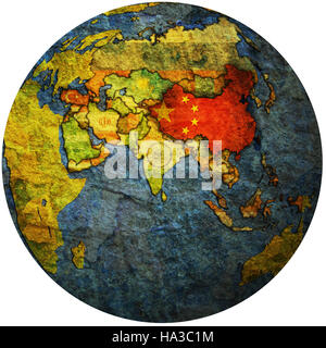 isolated over white territory of china with flag on globe map Stock Photo