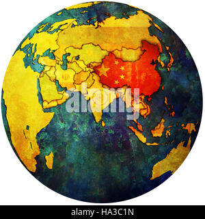 isolated over white territory of china with flag on globe map Stock Photo