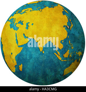isolated over white territory of south korea with flag on globe map Stock Photo
