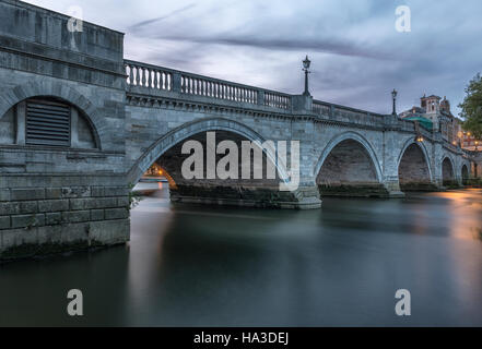UK,England,Greater London-Richmond Bridge on the river Thames, 18th century stone arch bridge. Stock Photo
