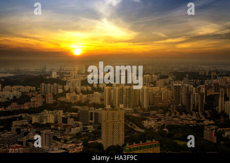 abstract scene sunset of cityscape and yellow sun and sky - can use to display or montage on product Stock Photo