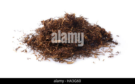 Cut dried leaves of tobacco for cigarettes isolated on a white Stock Photo