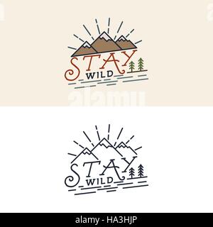 Stay Wild Camping Child Old school Hand Drawn t Shirt Print Apparel Graphics. Retro Typographic Custom Quote Design. Textured Stamp effect. Vintage mo Stock Vector