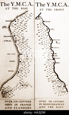 Map of YMCA huts in France during WW1 Stock Photo