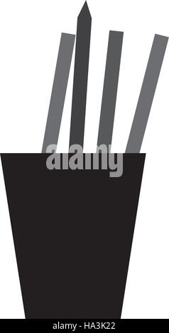 monochromatic cup pencils pens utensils working Stock Vector