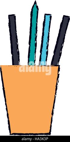 cartoon cup pencils pens elements working Stock Vector