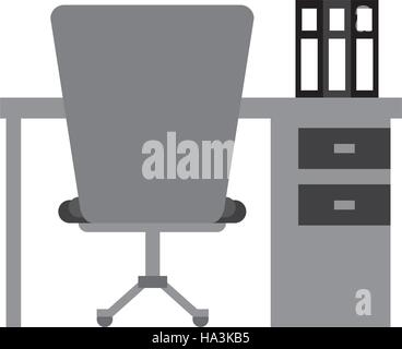 worplace desktop computer books chair monochromatic Stock Vector