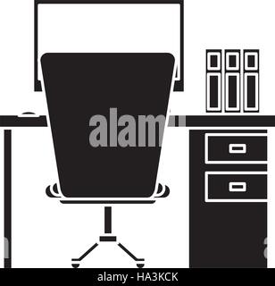 silhouette worplace desktop computer books chair Stock Vector