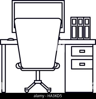pictogram worplace desktop computer books chair Stock Vector