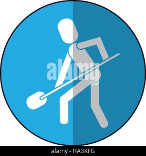 man shovel digging work construction-blue circle shadow Stock Vector