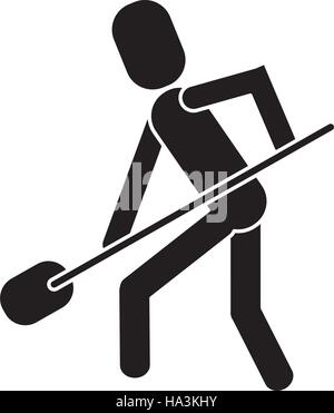man shovel digging work construction pictogram Stock Vector