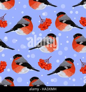 Seamless pattern with bullfinches Stock Vector