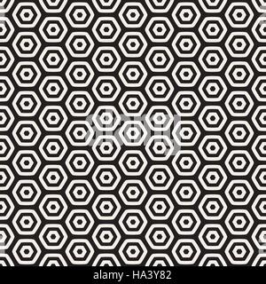 Vector Seamless Black And White HoneyComb Grid Geometric Pattern Stock Vector