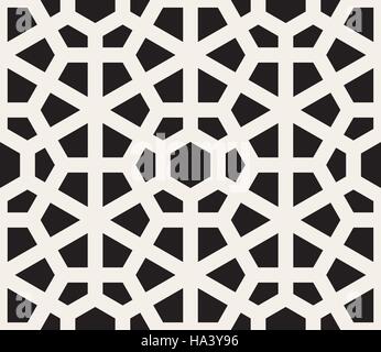 Vector Seamless Black and White Hexagon Lines Pattern Stock Vector