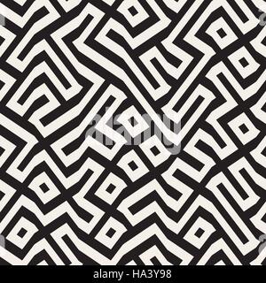 Vector Seamless Black And White Maze Lines Geometric Pattern Stock Vector